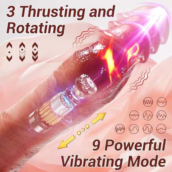 VIP35 220*40mmThrusting Dildos for G Spot Anal Stimulation with 8 Thrusting & 10 Vibration & Heating Mode